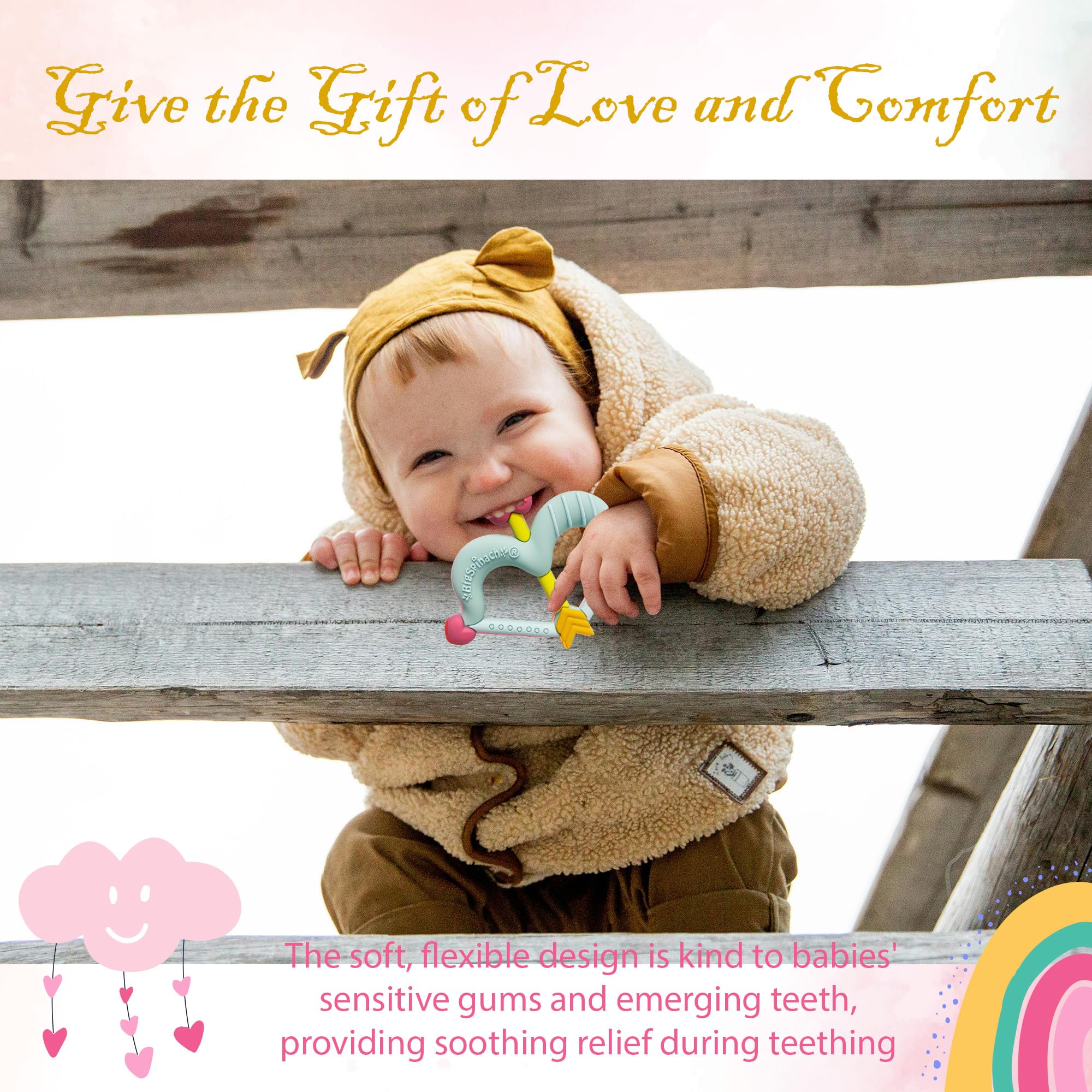 BIGSPINACH heart teether adds playful design to daily teething routines.