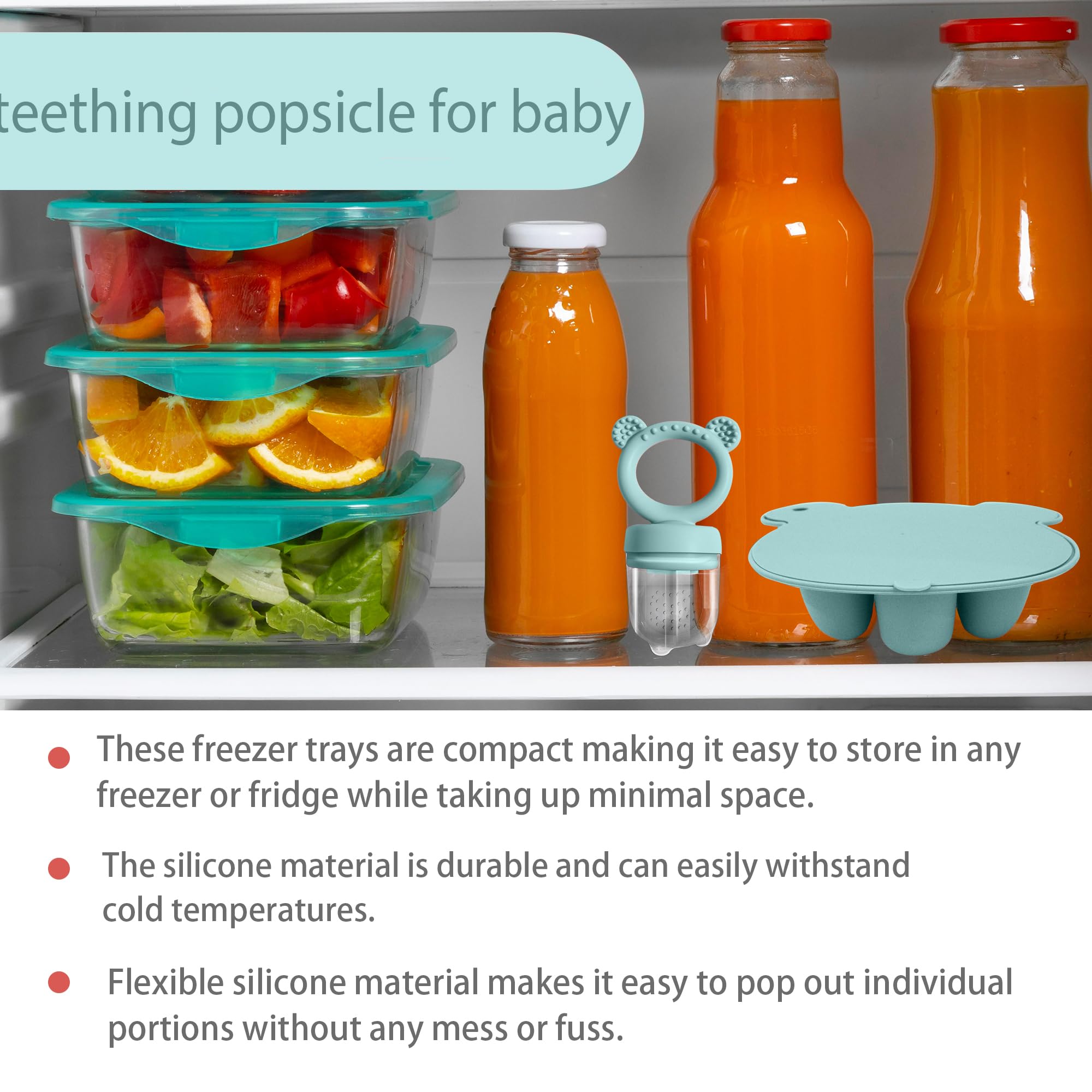 BIGSPINACH breastmilk-friendly teether; introduces familiar taste while soothing gums.