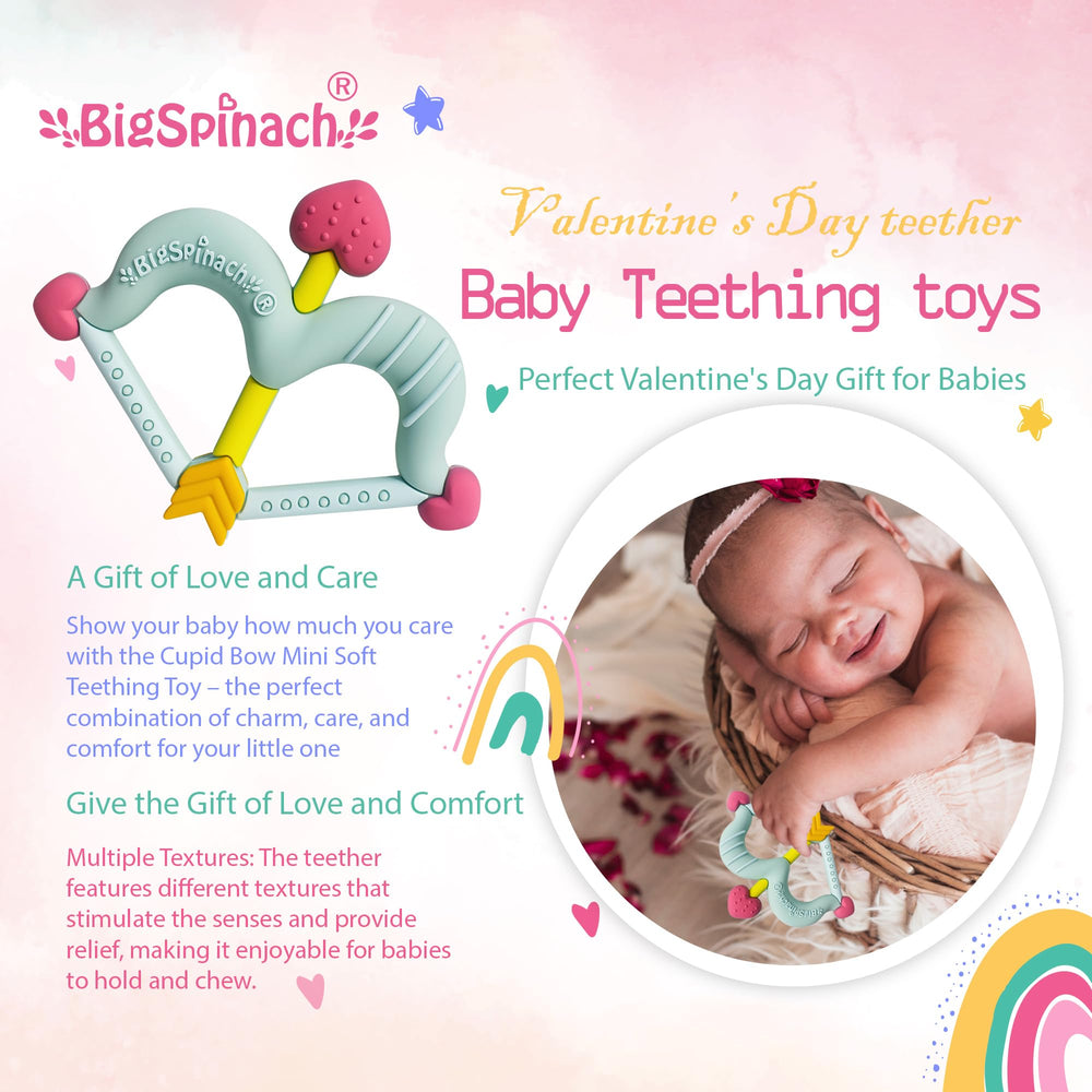BIGSPINACH Cupid Bow teether as a charming Valentine gift for babies.