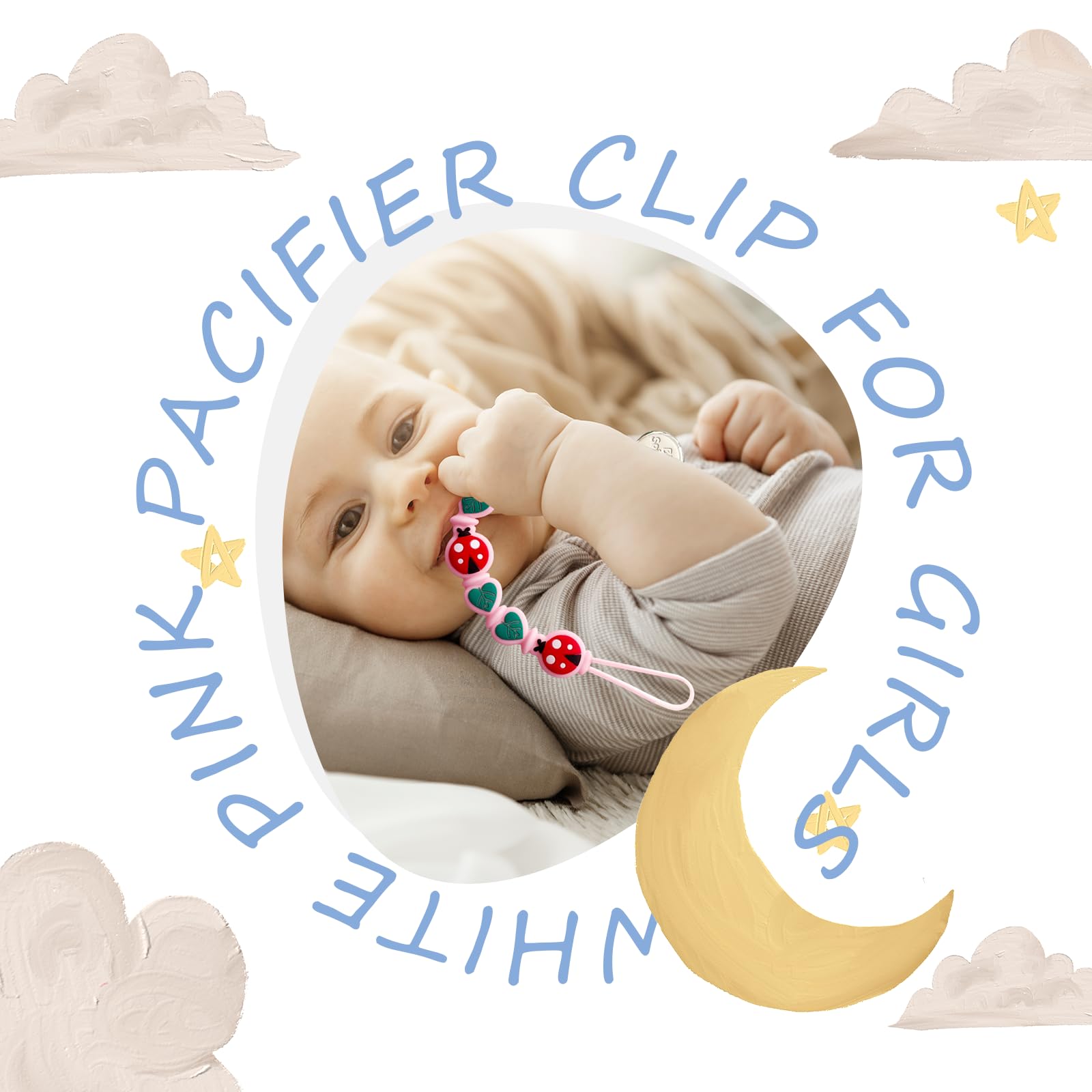 Gift-ready BIGSPINACH pacifier clip set in beige and pink colors