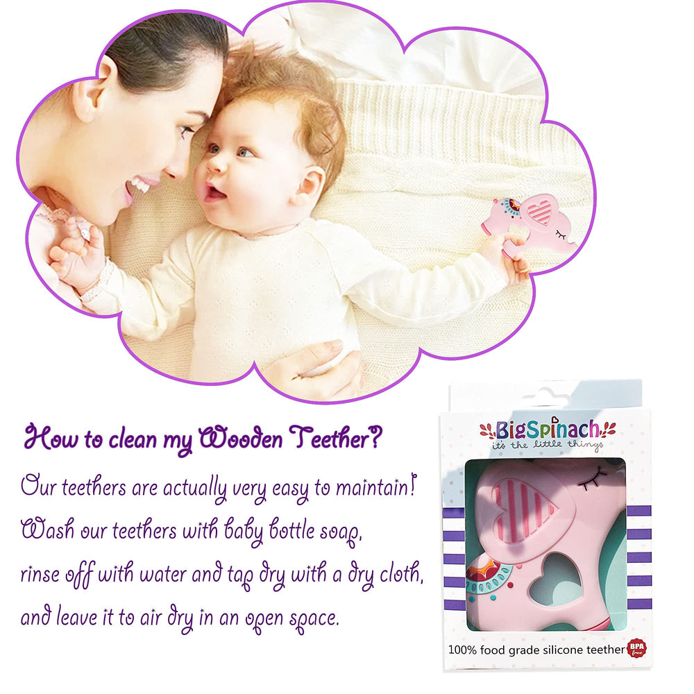 Bigspinach gift-ready pink teether ideal for new moms and infants