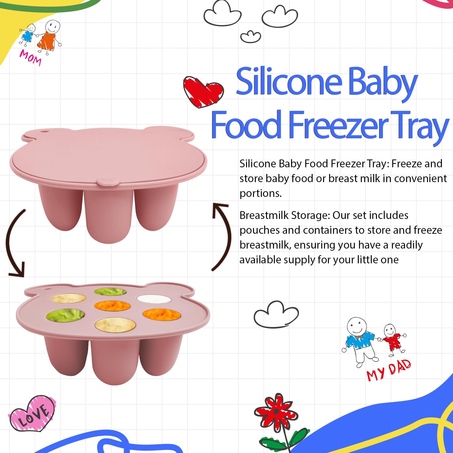 BIGSPINACH homemade baby food storage in pink with easy portioning.