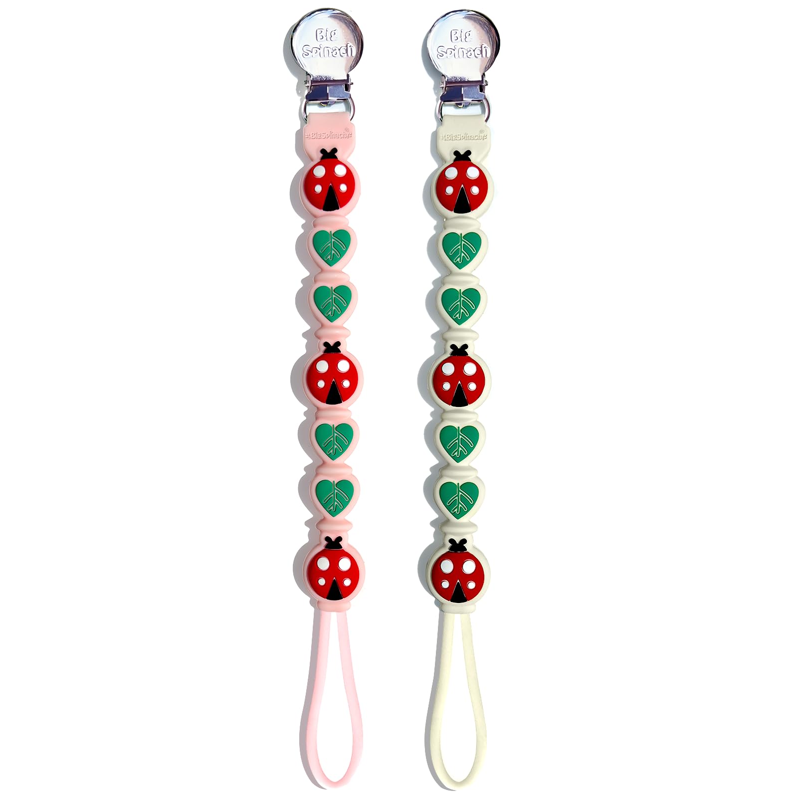 BIGSPINACH ladybug leaf design pacifier clip keeps pacifier secure on baby clothes