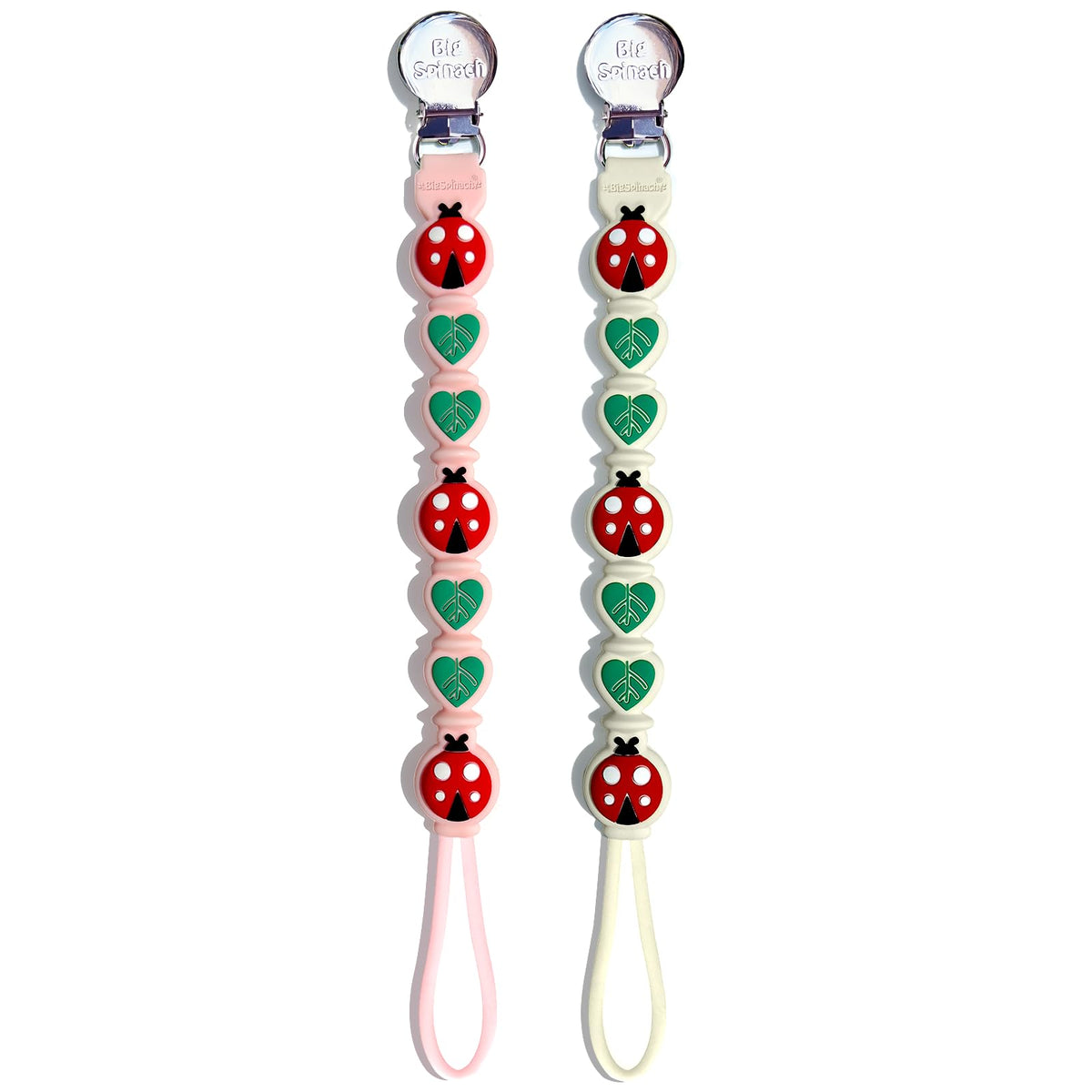 BIGSPINACH ladybug leaf design pacifier clip keeps pacifier secure on baby clothes