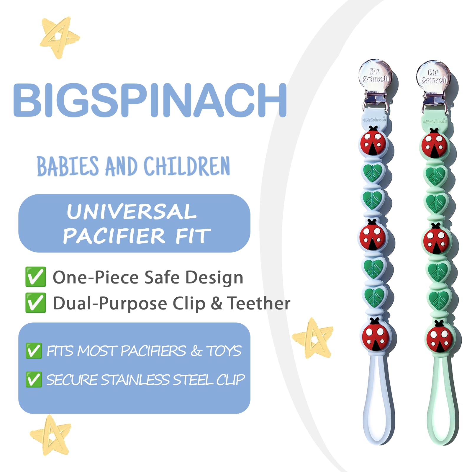 BIGSPINACH personalized pacifier clip adds a personal touch to baby gear