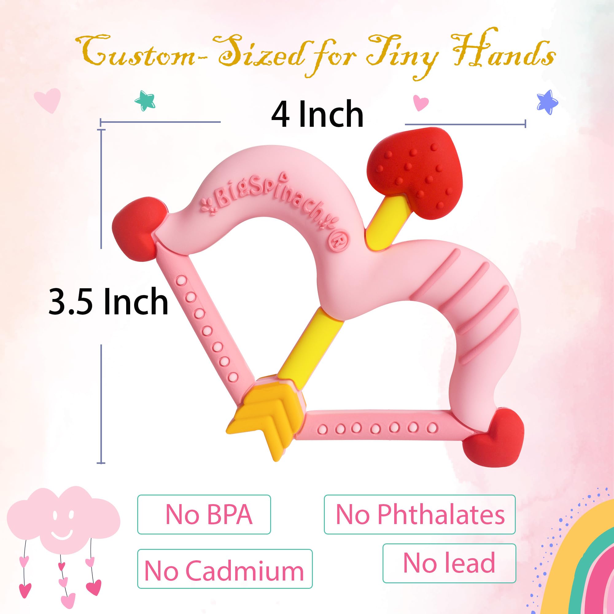 BIGSPINACH pink teether doubles as stroller accessory.