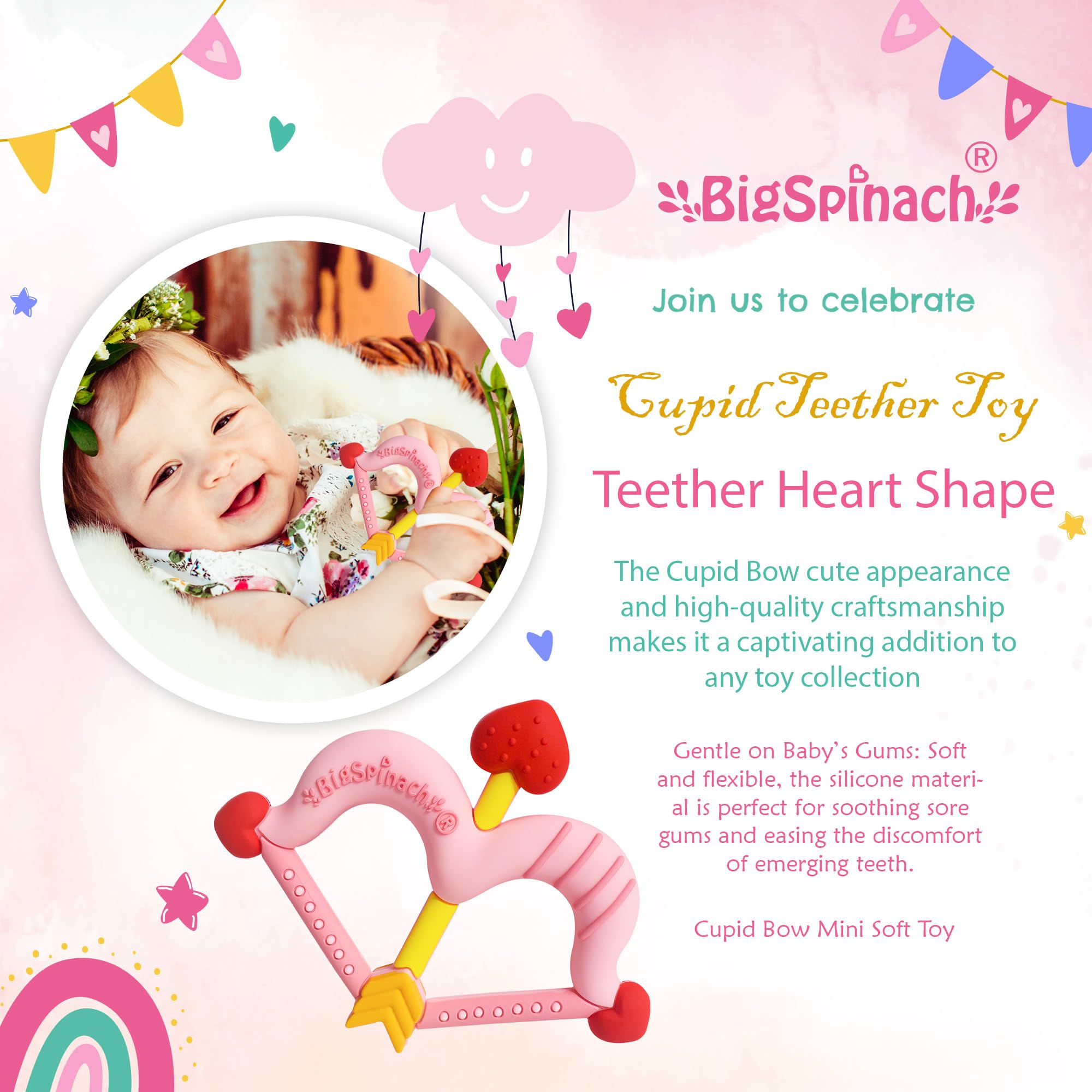 BIGSPINACH easy-to-clean teether, dishwasher-safe for busy parents.