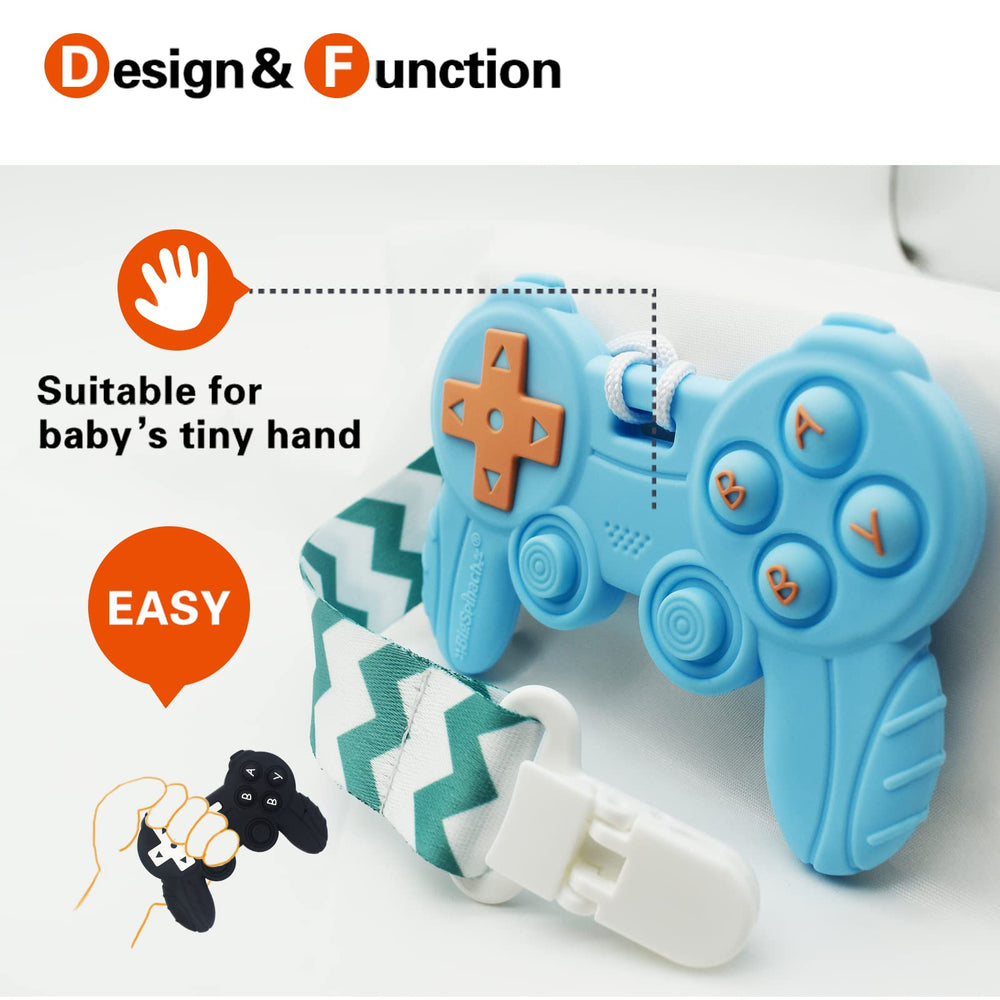 BIGSPINACH baby teether blue pacifier-clip combo aids mess-free use