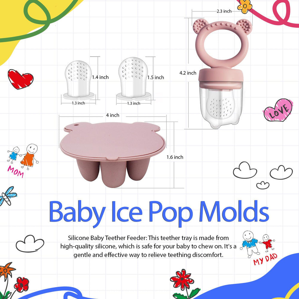 BIGSPINACH teether toy integrated with feeder in pink for calming gums.