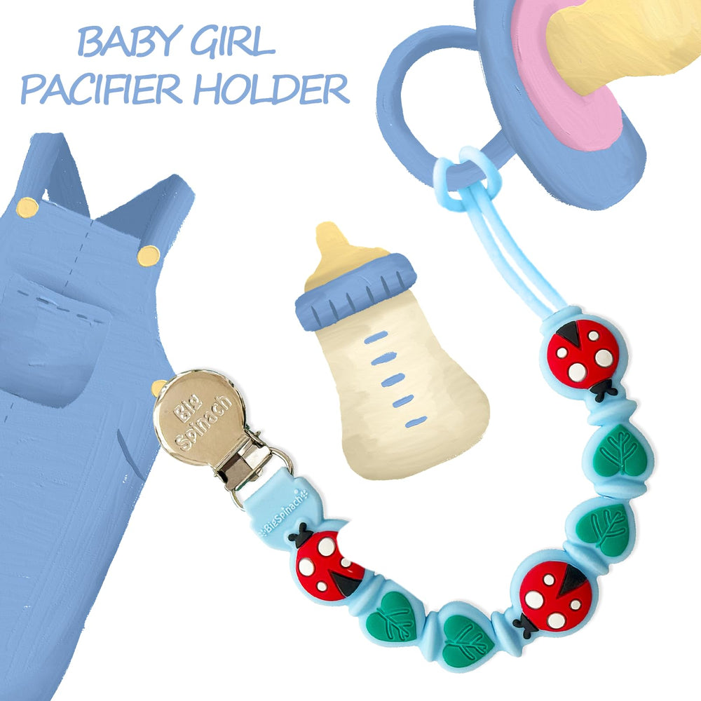 BIGSPINACH teething-friendly pacifier clip keeps essentials within reach