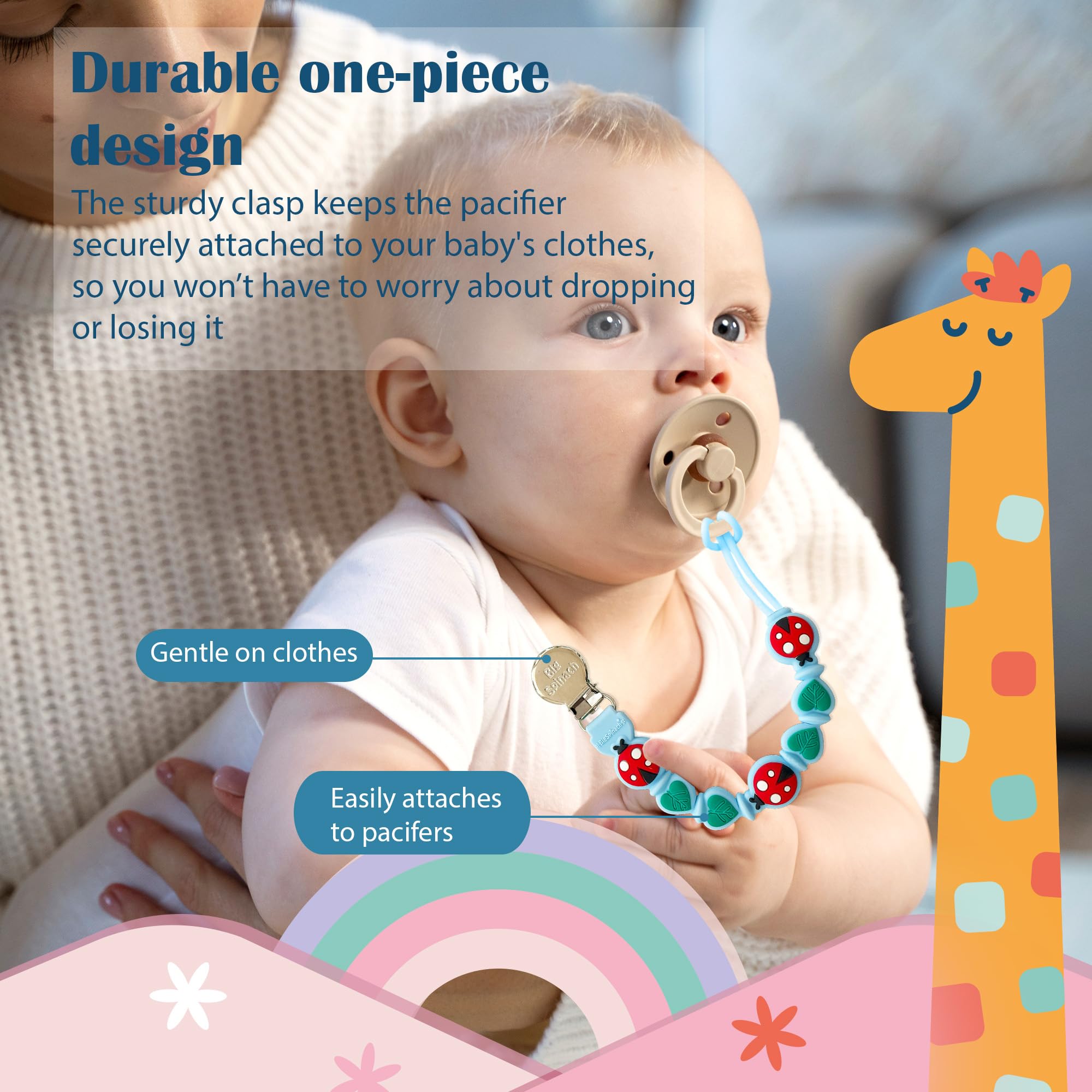 BigSpinach teething pacifier clip soft silicone supports soothing moments.