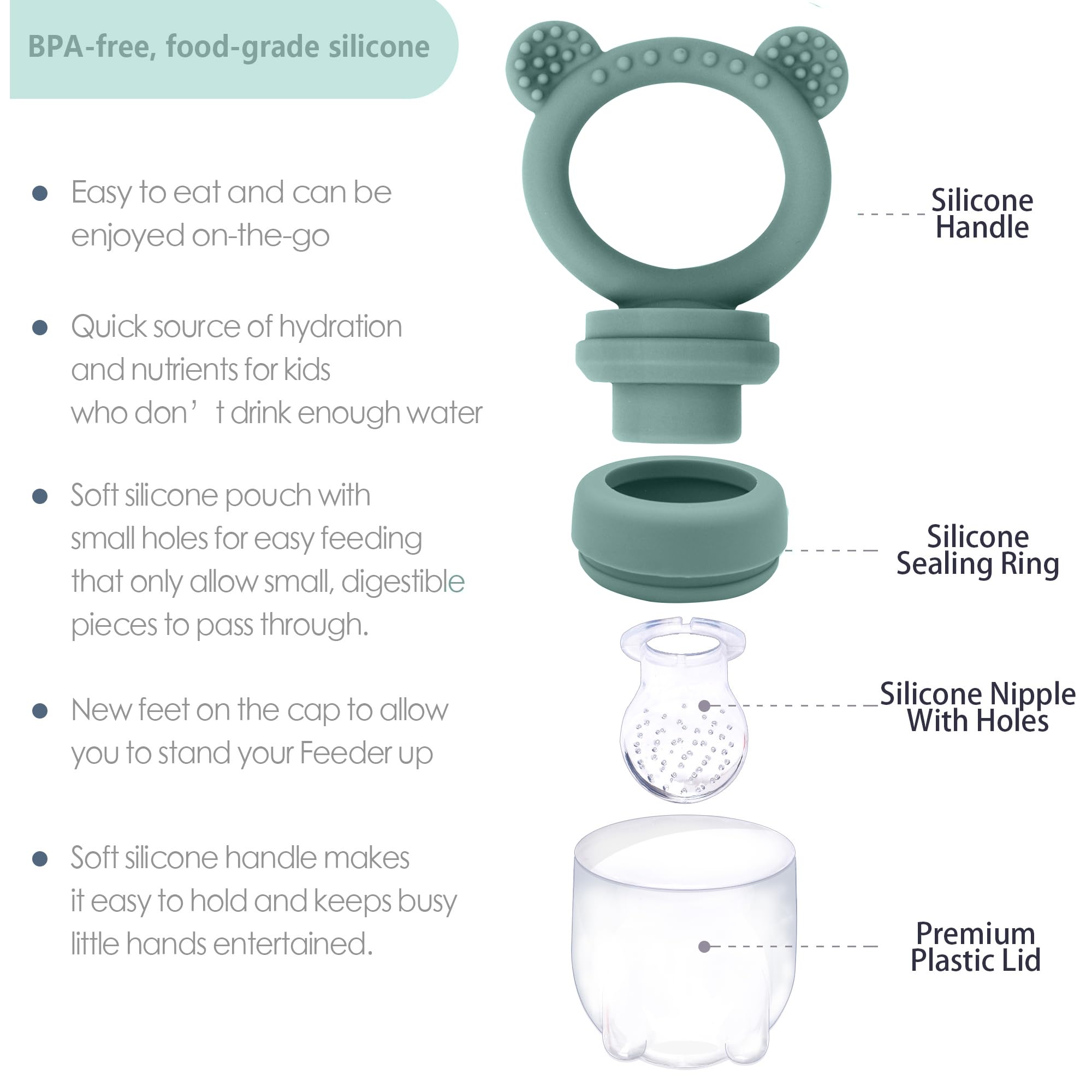 BIGSPINACH teething popsicle mold with handle; soothing gums with frozen treats.