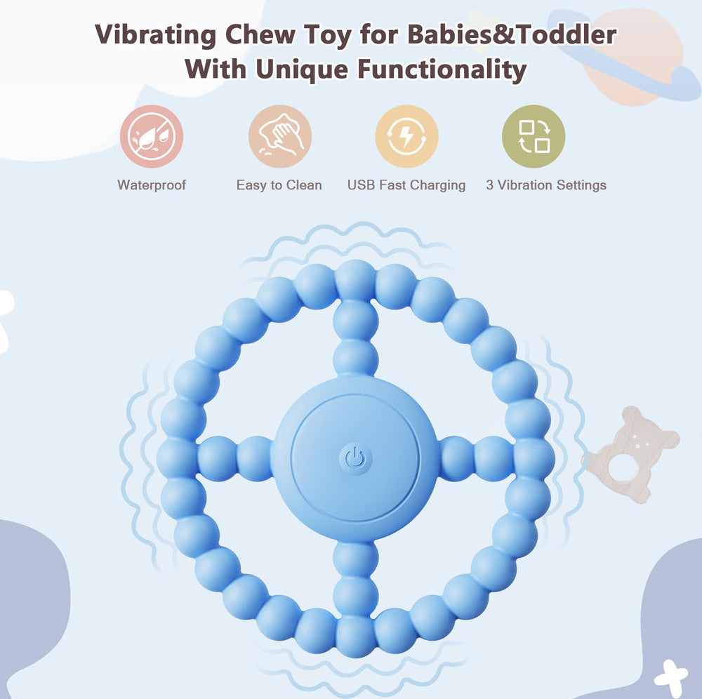 BIKCANP Teether Sensory Toy blue in-hand for teething relief and focus.