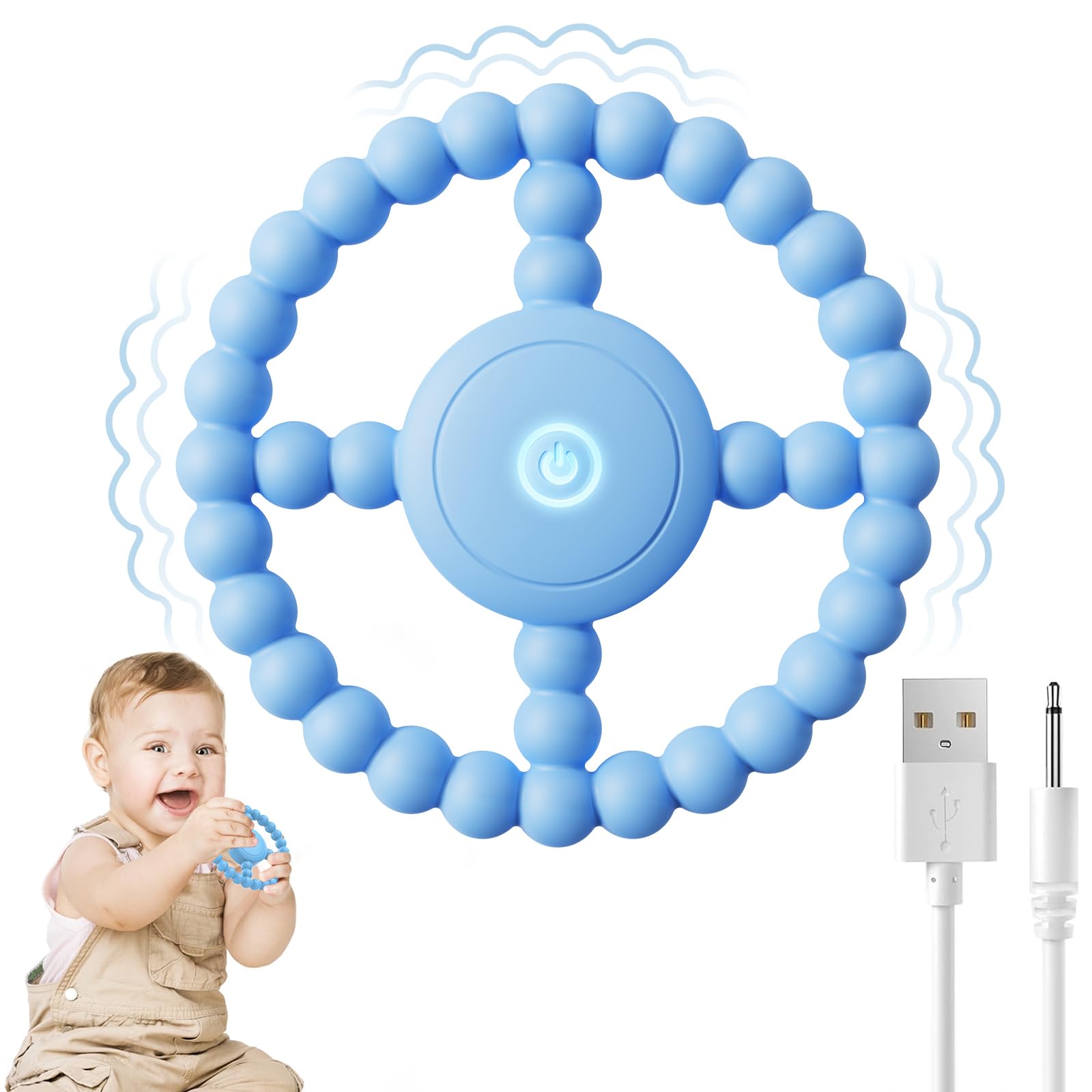 BIKCANP Vibrating Sensory Chew Toy blue close-up for calming tactile exploration.