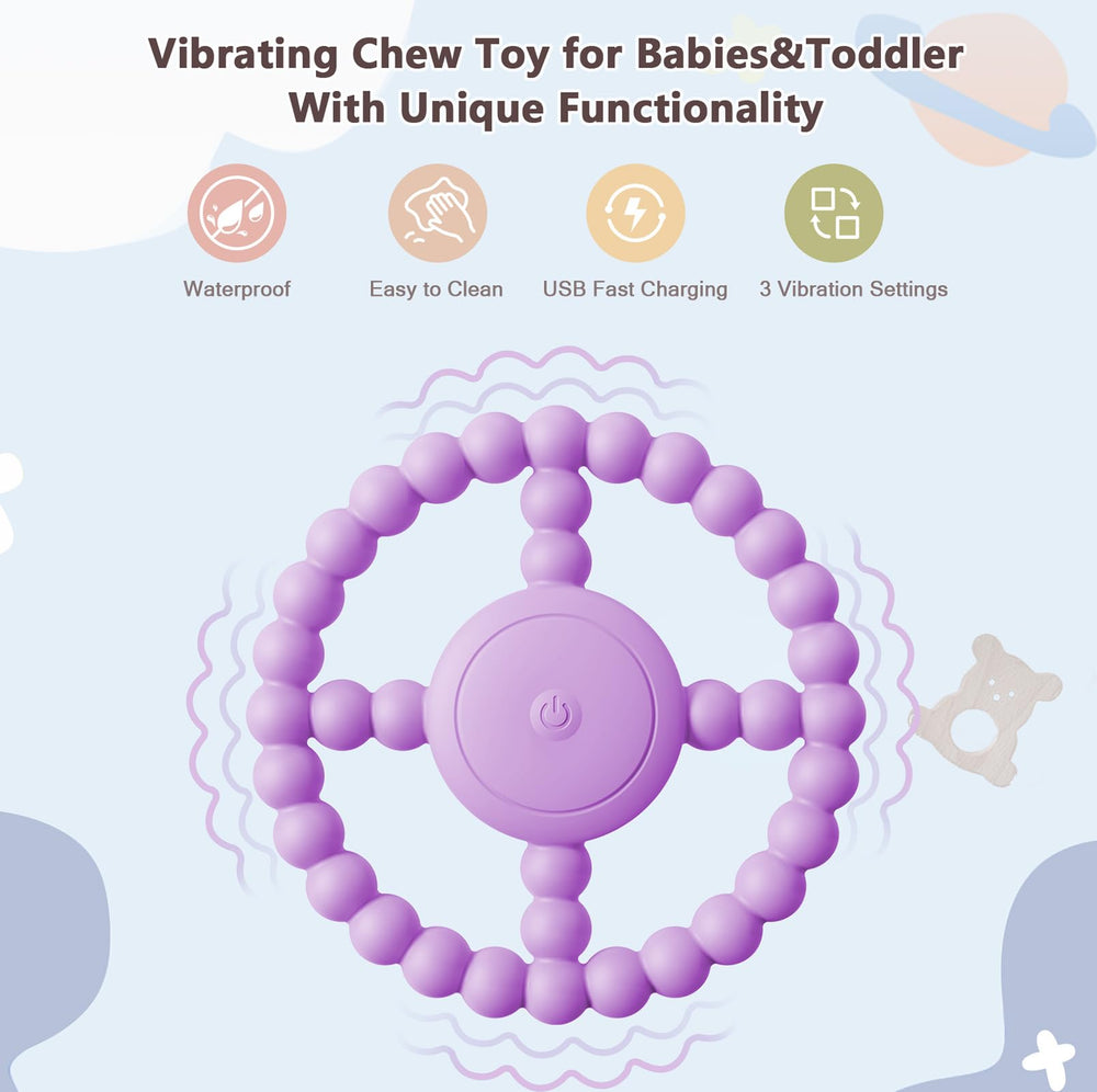 BIKCANP purple chew toy side view, safe silicone teether design