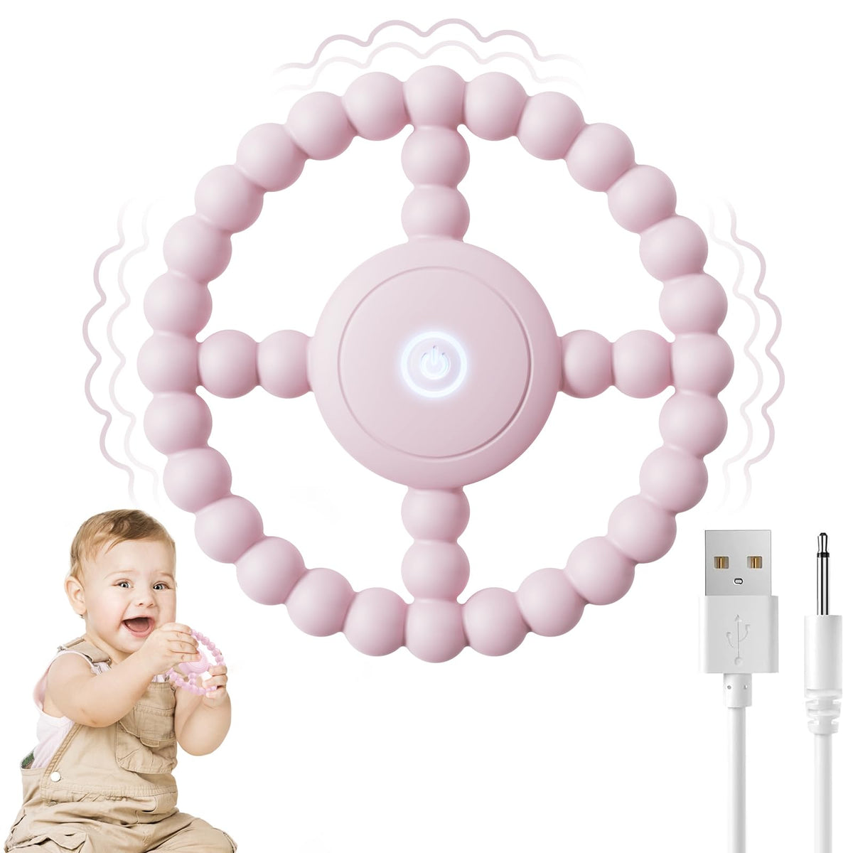 BIKCANP vibrating sensory teether pink offers soothing vibro-stimulation for teething comfort
