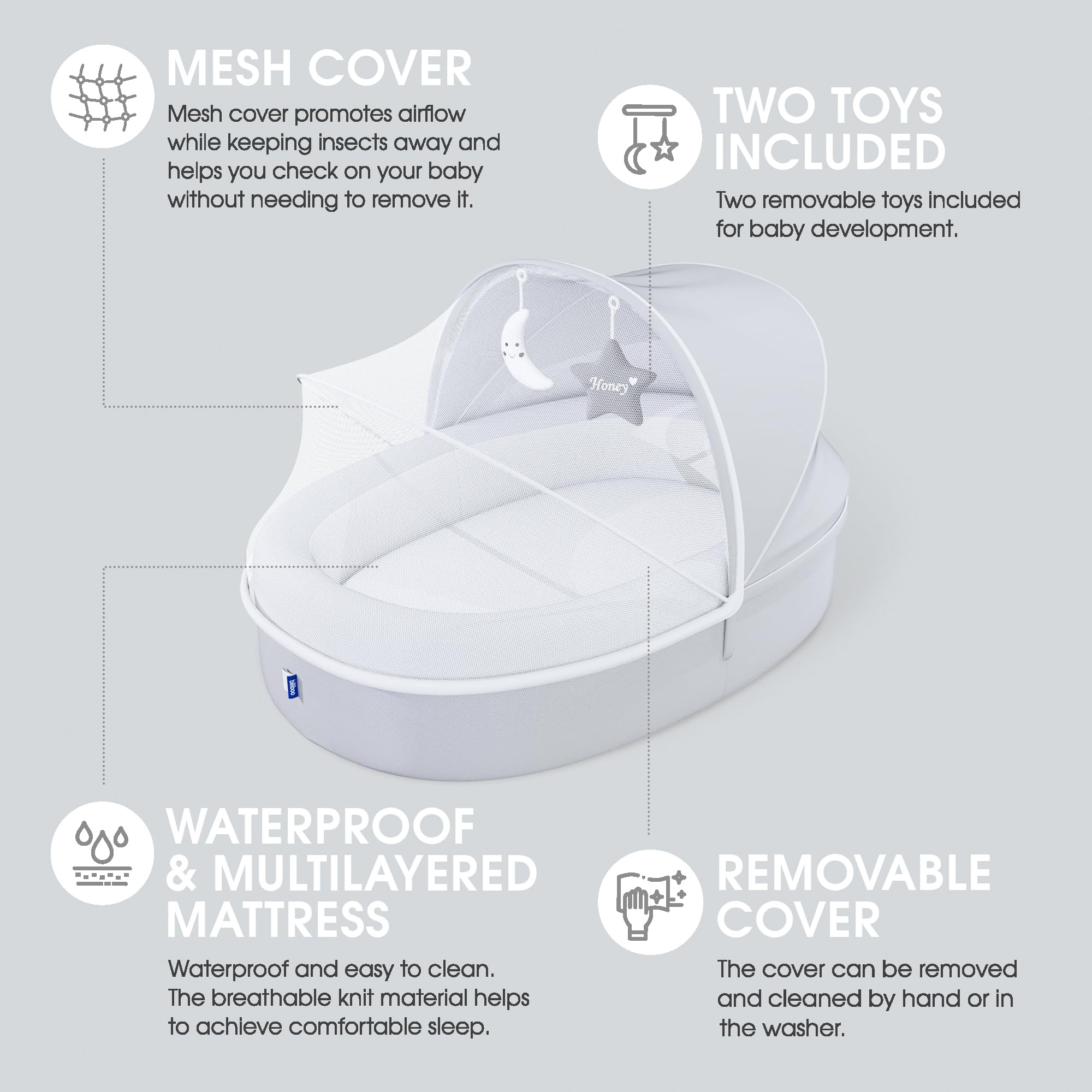 Biliboo waterproof mattress with easy-clean surface for nap time.