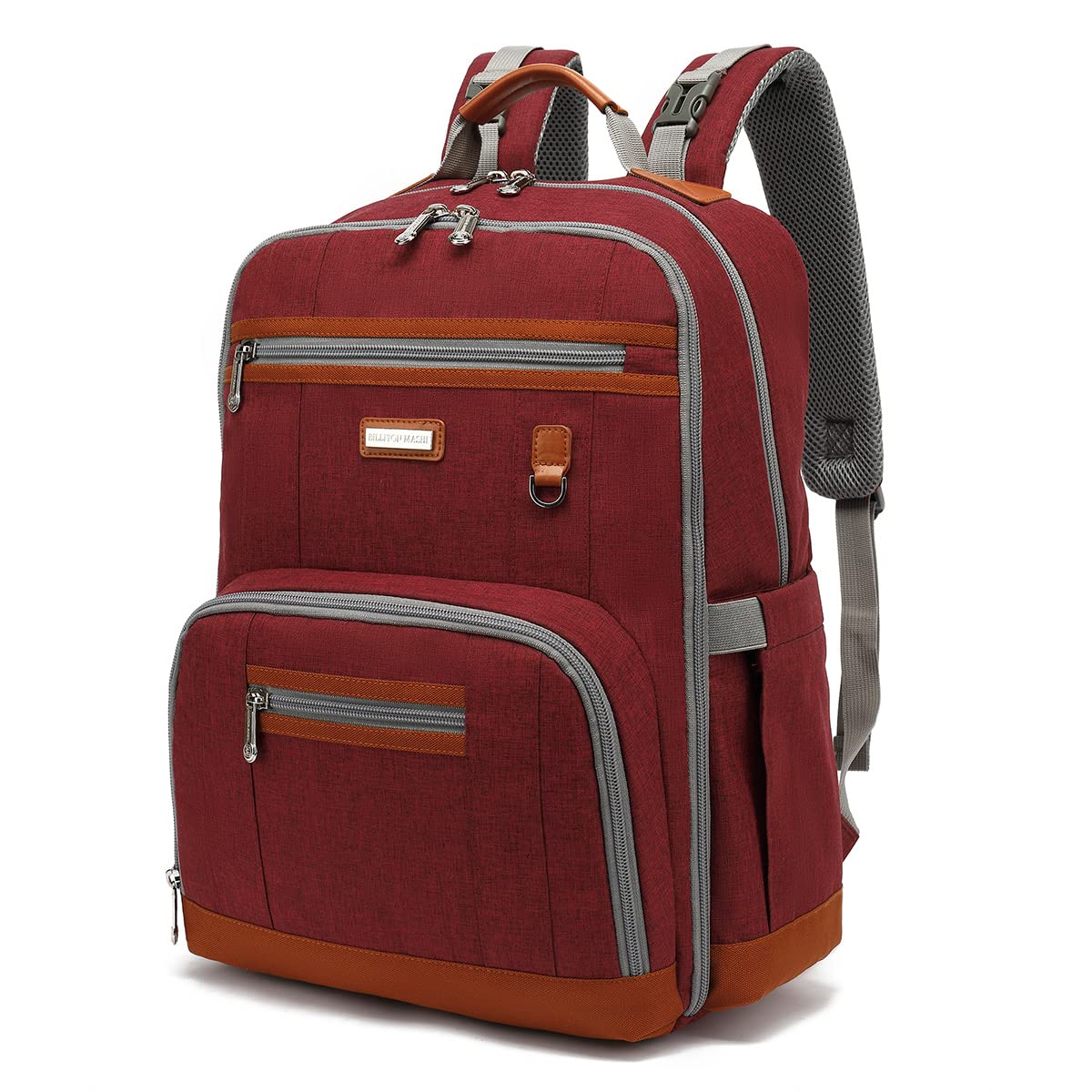 Billiton Mashi diaper backpack exterior waterproof finish resists spills during travel.
