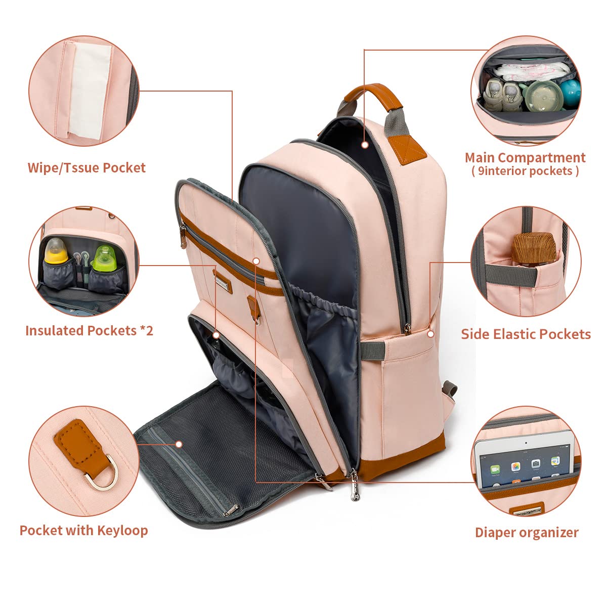 BILLITON MASHI diaper bag backpack side pocket showcasing quick-access storage
