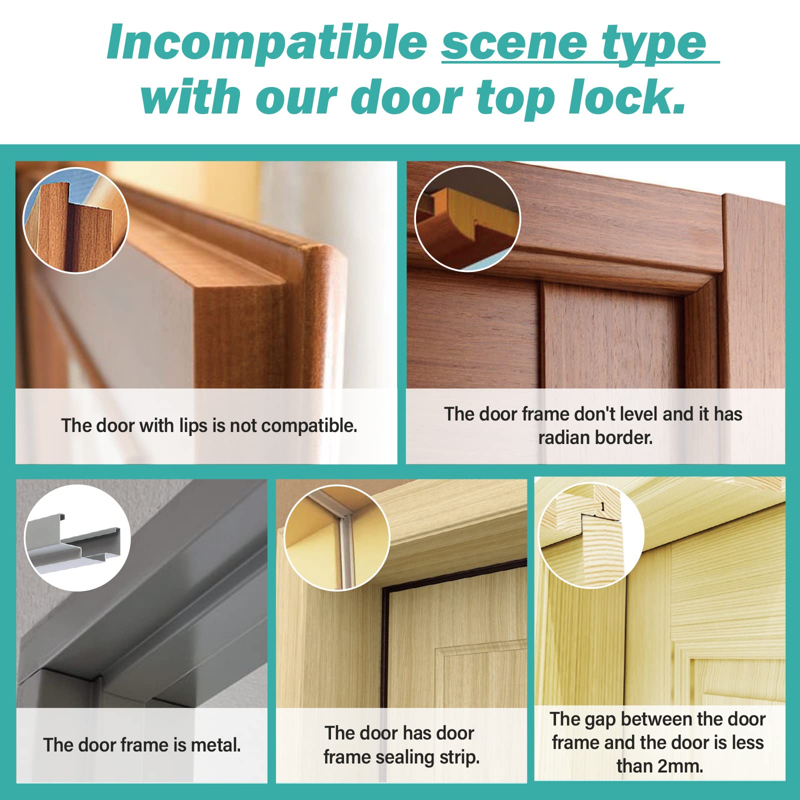 BILLROAD discreet top door lock rests on door top and out of reach.