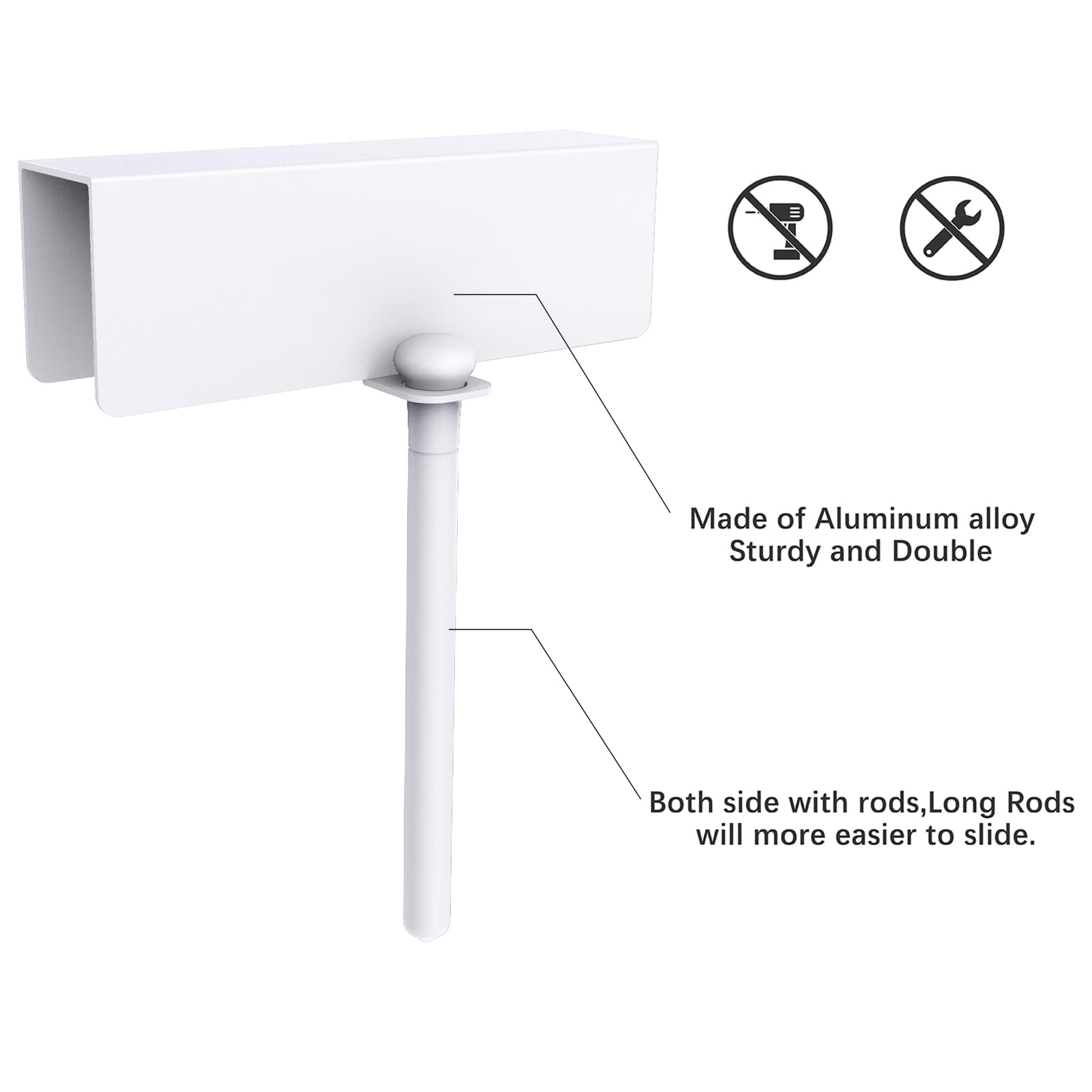 Extended slide rod detail highlighting durable aluminum construction