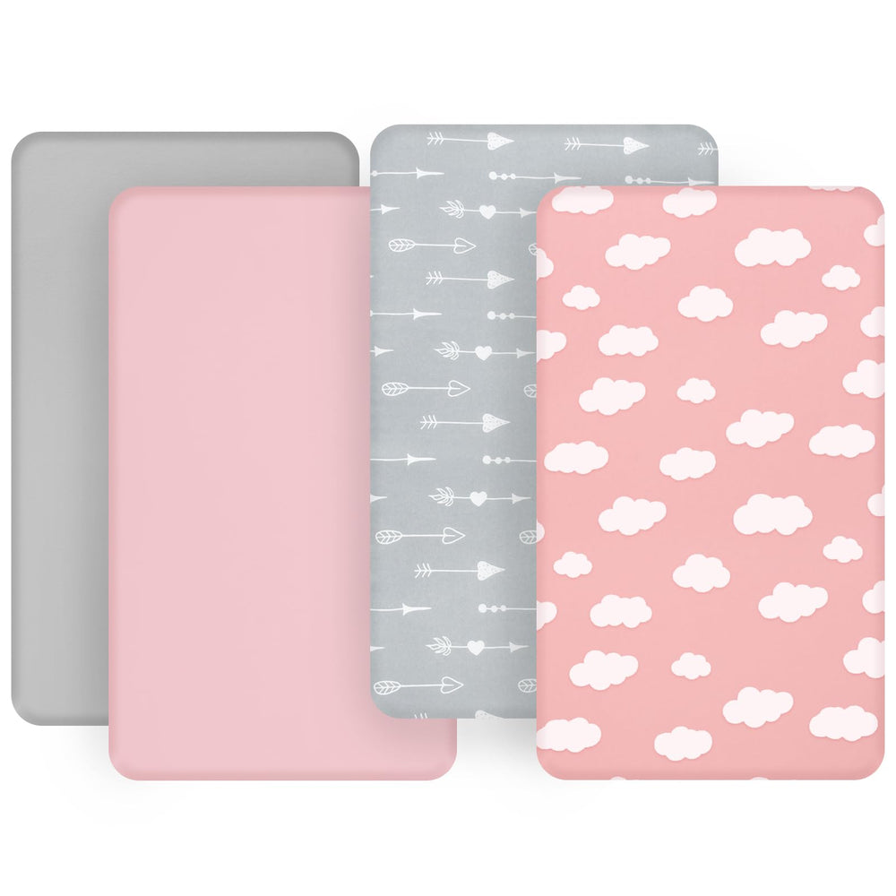 Biloban 4-pack with soft patterned sheets for easy nursery refreshes.