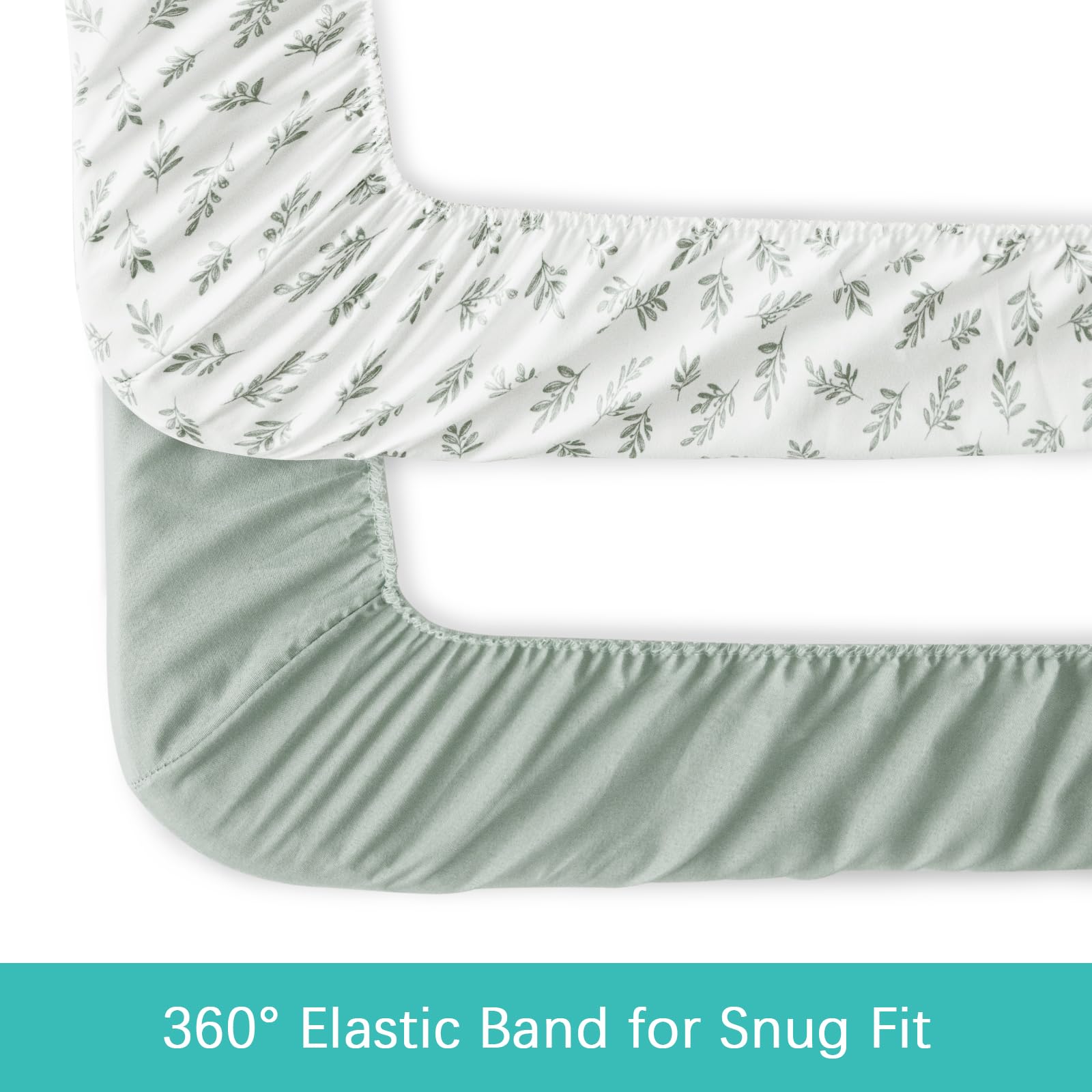 Biloban bassinet sheets with a fitted edge elastic demonstrating a secure, snug fit