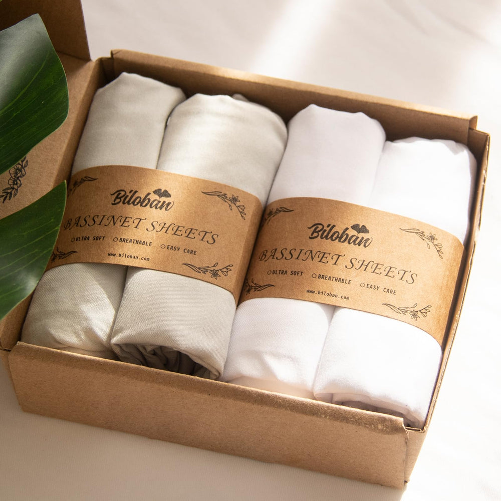 Biloban baby bassinet sheets in rectangle-fit 33x20 for secure, snug night.