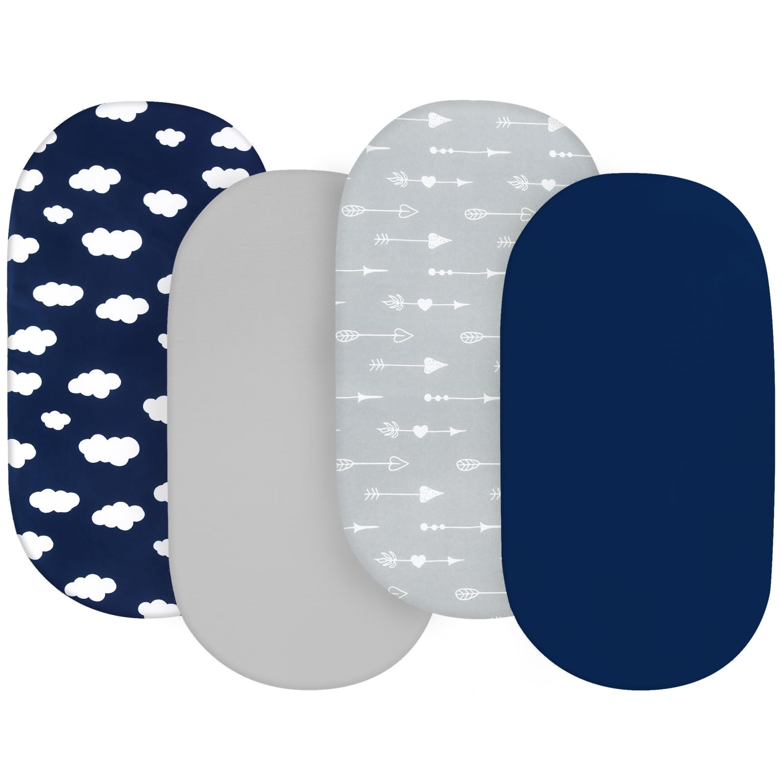 Biloban baby bassinet sheets four-pack, Chicco LullaGo compatible, quick changes.