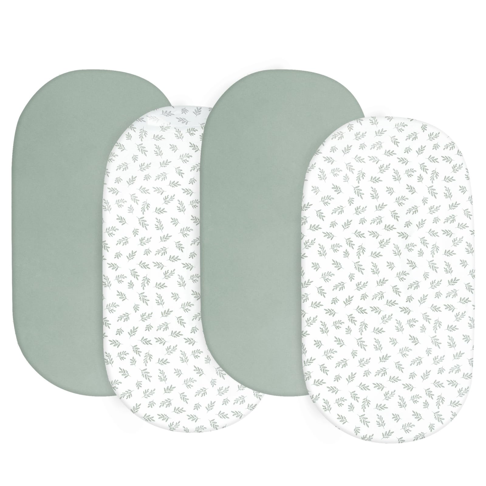 Biloban baby bassinet sheets with fully encased elastic edge for secure fit.