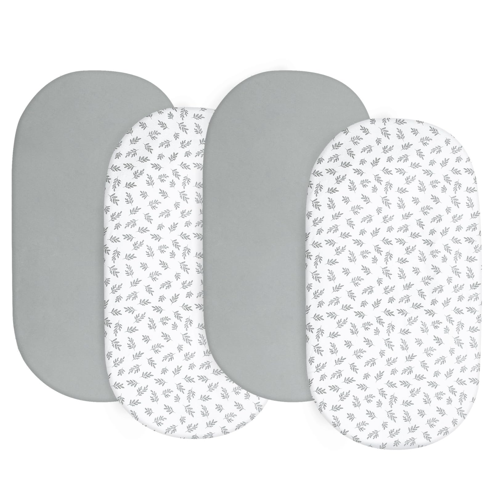 Biloban baby bassinet sheets grey pack 4 with secure fit and ultra-soft feel.