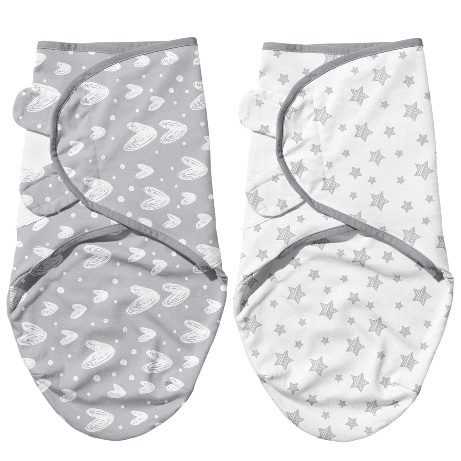 Biloban swaddle for 0-3 months with grey hearts and stars design.