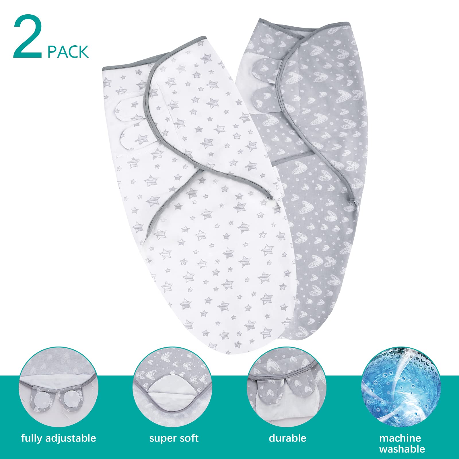Close-up of adjustable tabs and leg pocket on Biloban swaddle.