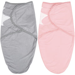 Biloban baby swaddle 0-3m in grey and pink for newborn comfort.