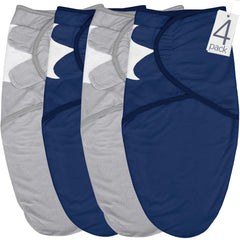 Biloban baby swaddle blanket in grey and navy laid flat for easy swaddling