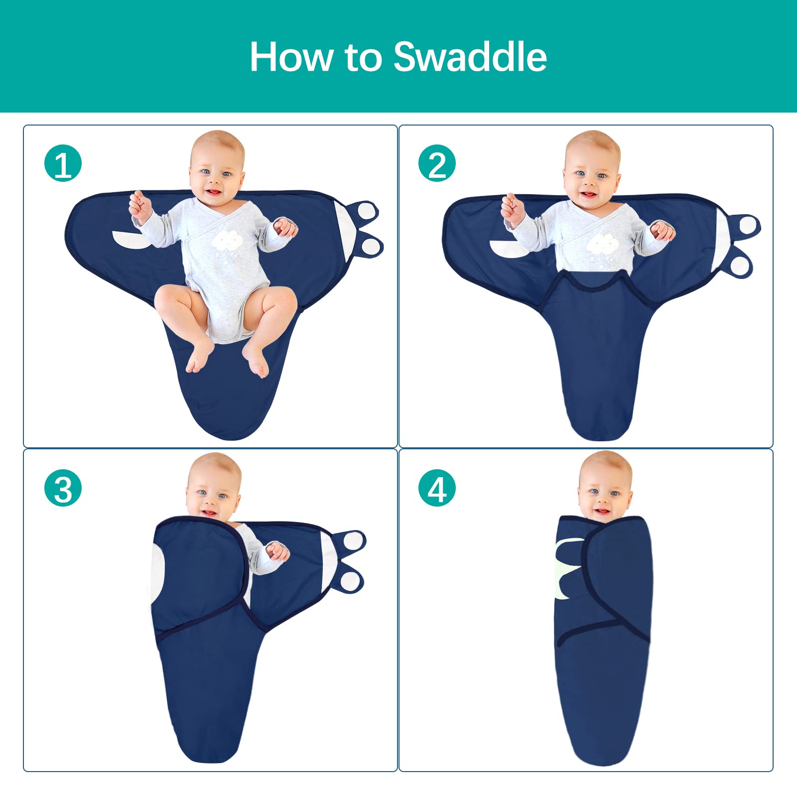 Biloban 4-pack swaddles arranged for newborn sleep comfort at home