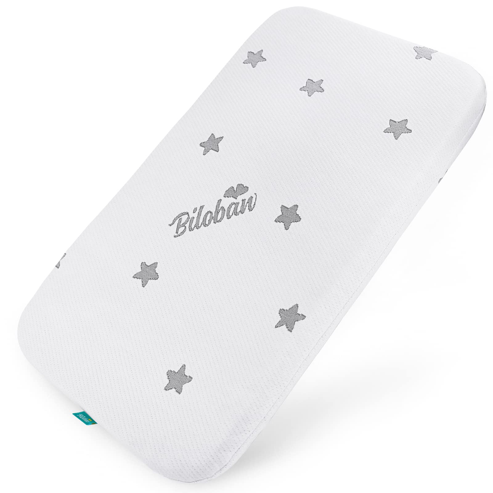 Biloban bassinet mattress pad 18x32 fit provides snug sleep surface.