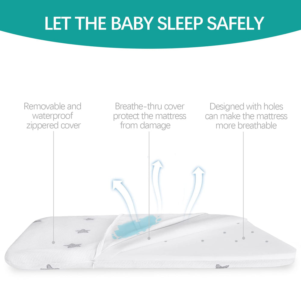 Biloban bassinet mattress pad with breathable jacquard cover for baby comfort.