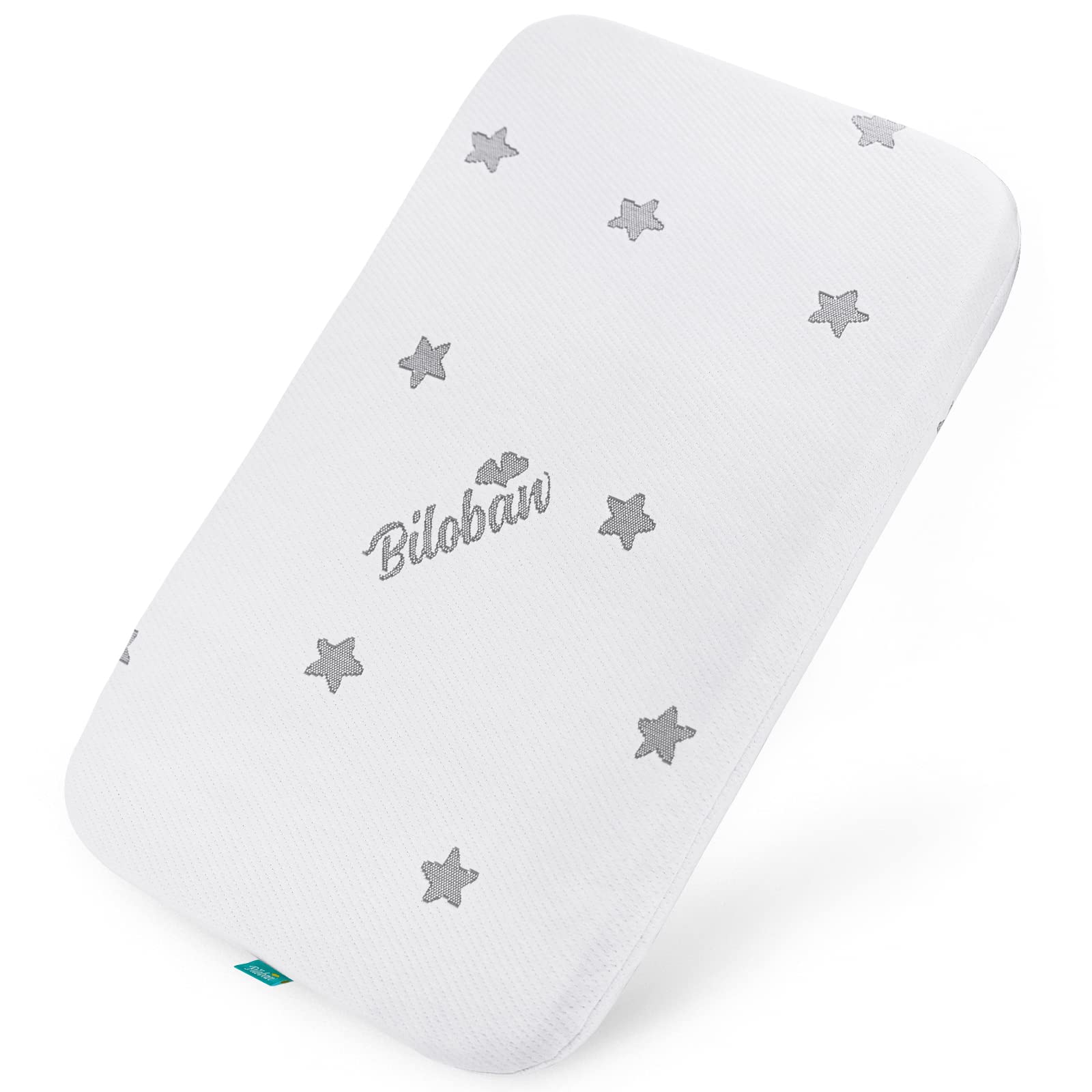 Biloban bassinet mattress pad top view with soft jacquard surface for baby comfort