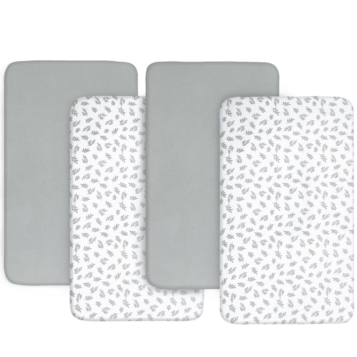 Biloban bassinet sheet gray leaf closeup for soft, breathable comfort.