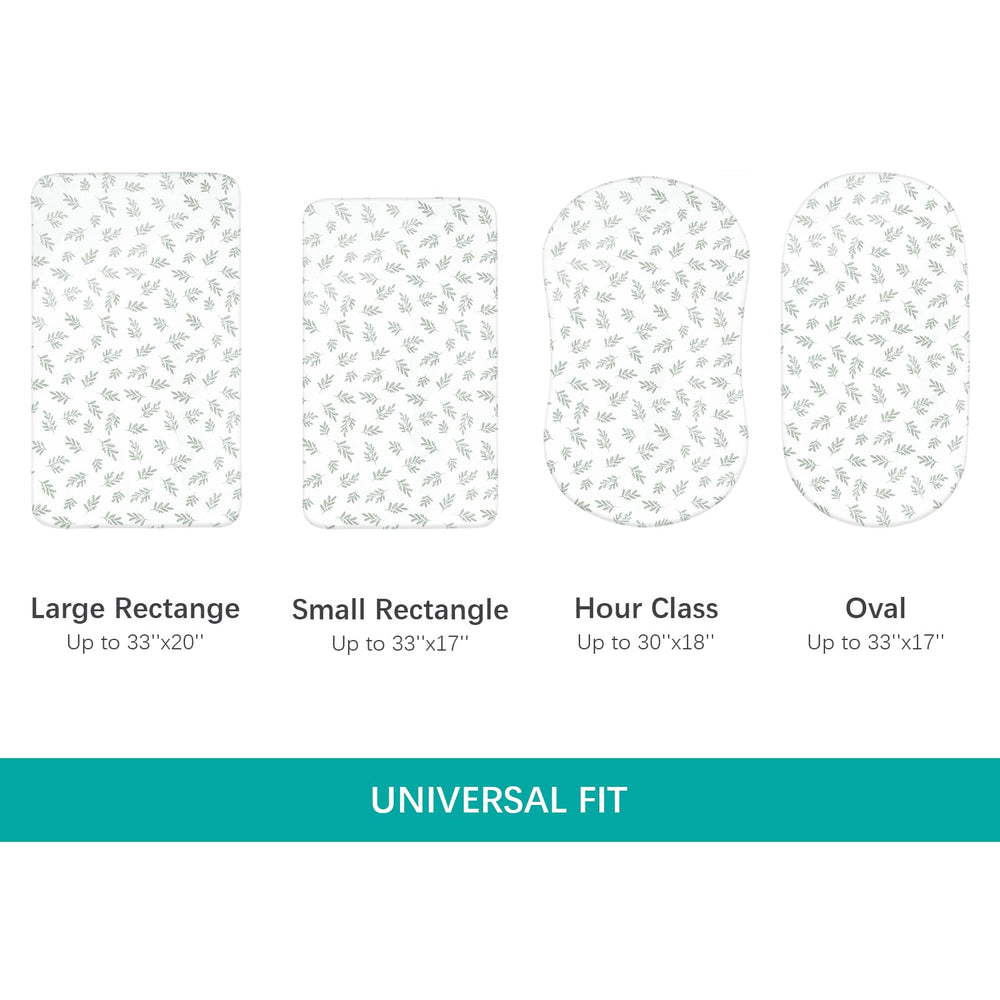 Biloban 4-pack green leaf sheets keeps bassinet tidy and comfortable.