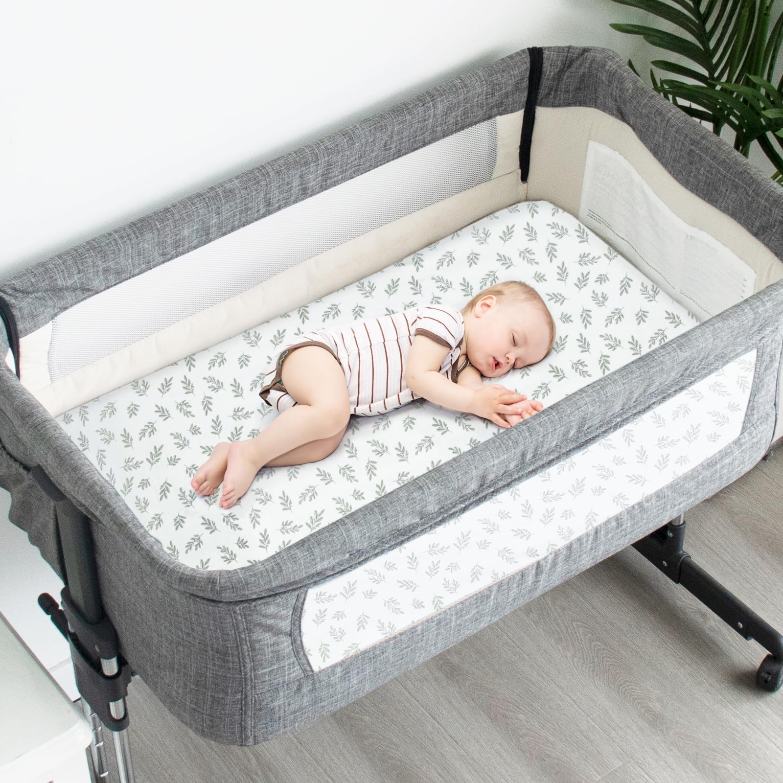 Biloban green leaf fitted sheet supports easy care and color retention.