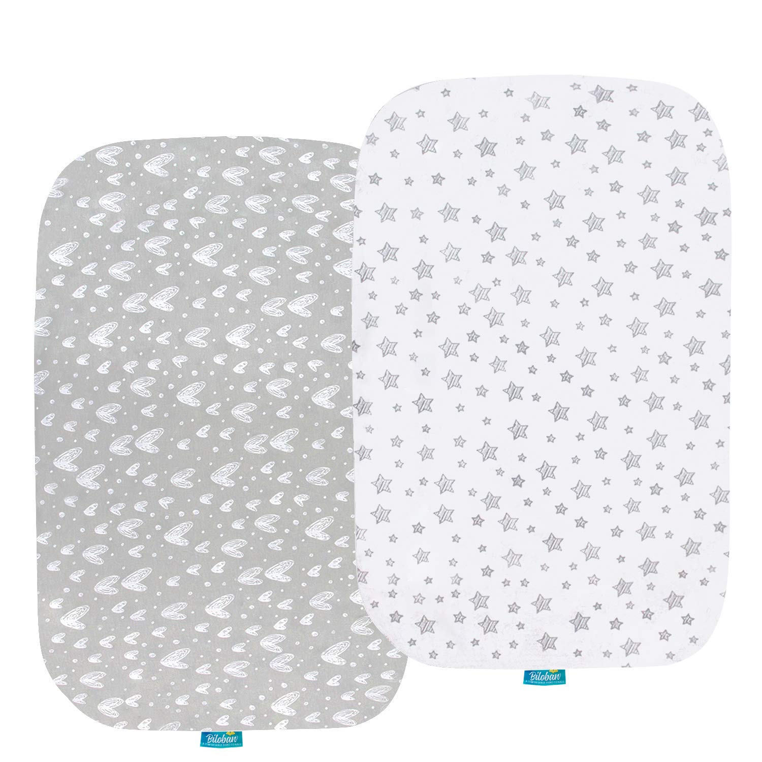 Biloban bassinet sheet with grey hearts print for cozy nights