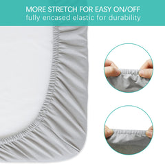Biloban bassinet sheet Harppa fit, stays in place with full-edge elastic.