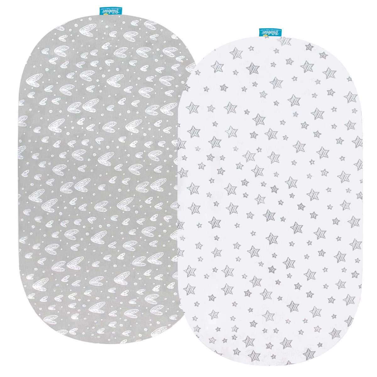 Biloban bassinet sheets 2-pack with snug elastic edge for secure fit.