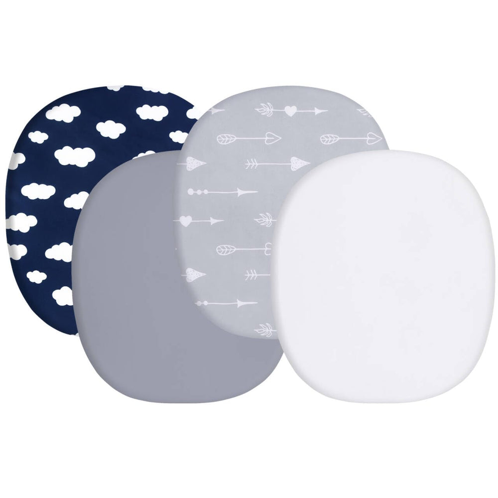 Biloban bassinet sheets with fully encased elastic edge stay in place