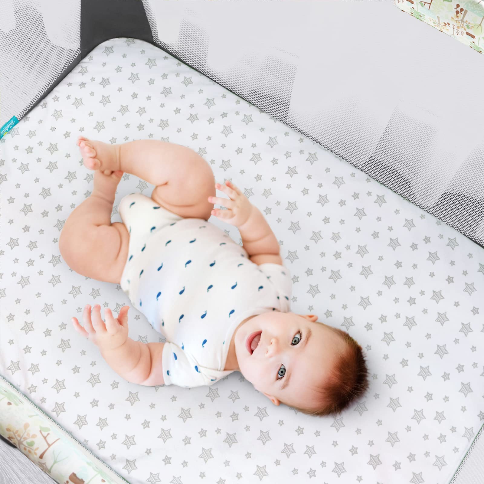 Biloban breathable 100-percent cotton sheet supports restful naps and playtime