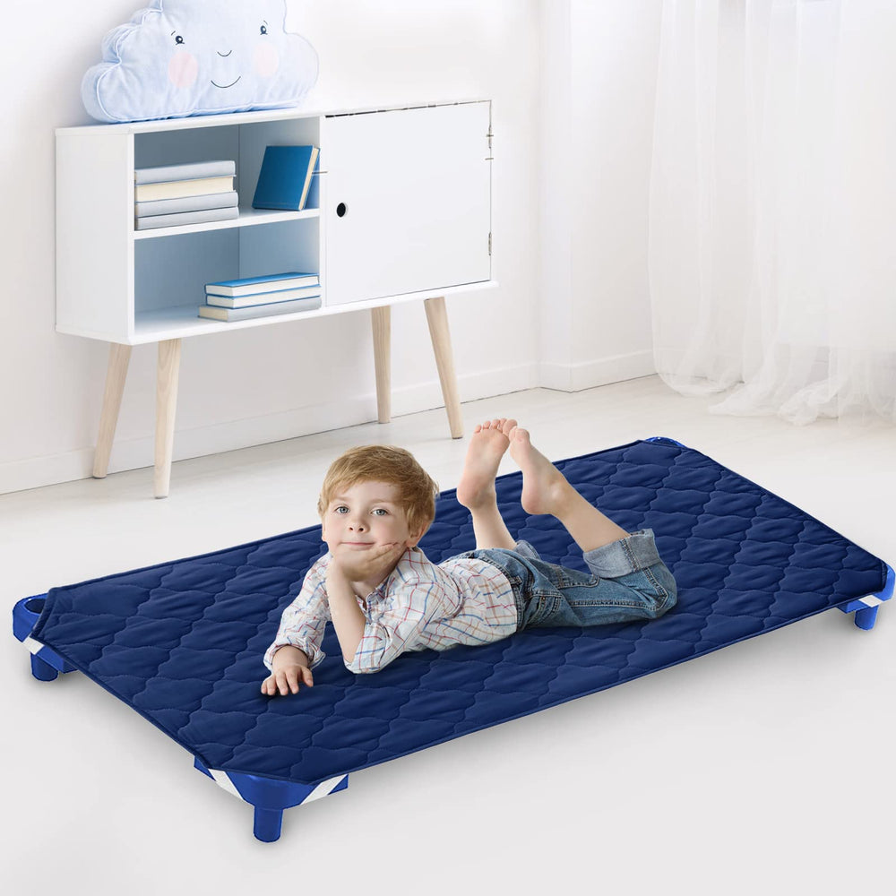 Biloban cot sheet 23x51 fits securely on standard cots for nap time.