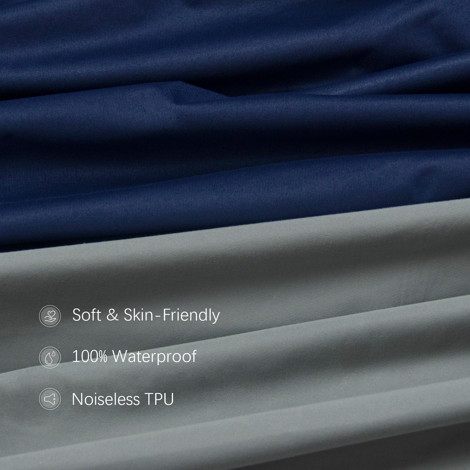 Biloban crib mattress protector shows waterproof backing ideal for overnight accidents.
