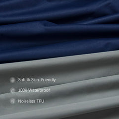 Biloban crib mattress protector shows waterproof backing ideal for overnight accidents.